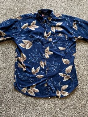 Ralph Lauren Navy Blue Tropical Leaf Button-Down Shirt